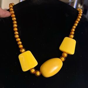 18” Lemon Lucite Plastic Chunky Necklace W/ Earrings